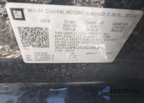 2018 GMC Sierra 1500 Denali z USA, uszkodzony, nr VIN 3GTU2PEJ7JG334481